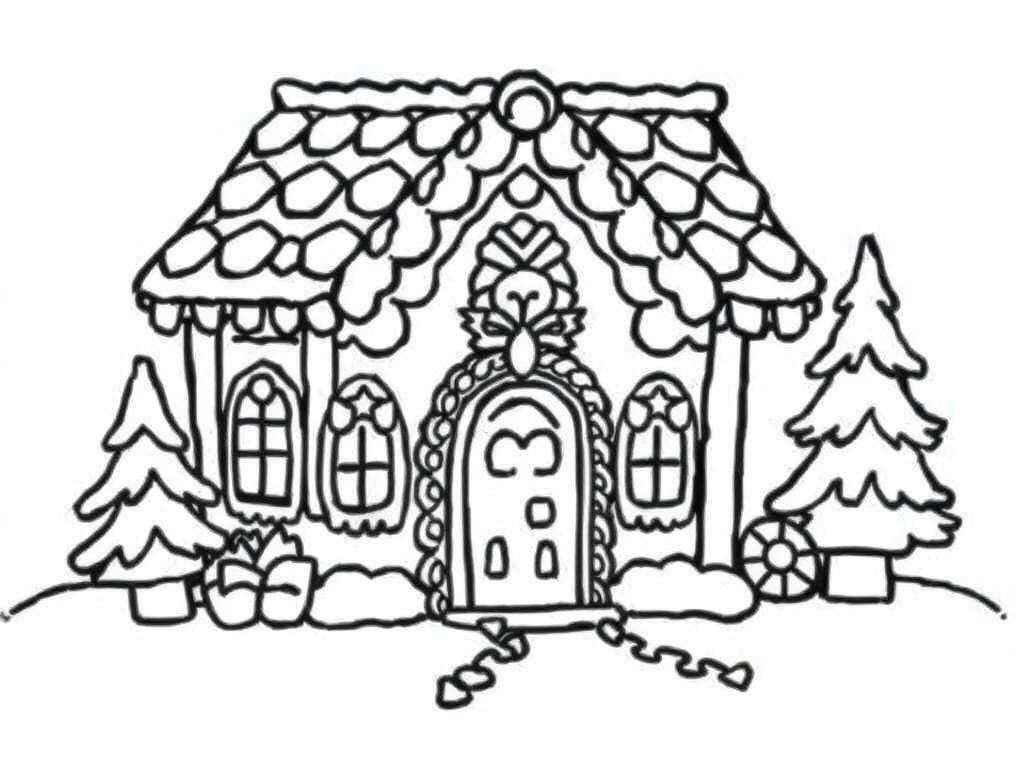 Gingerbread House Christmas Coloring Page
