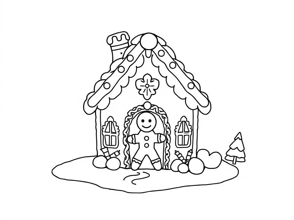 Preview of gingerbread house with its Christmas gingerbread man