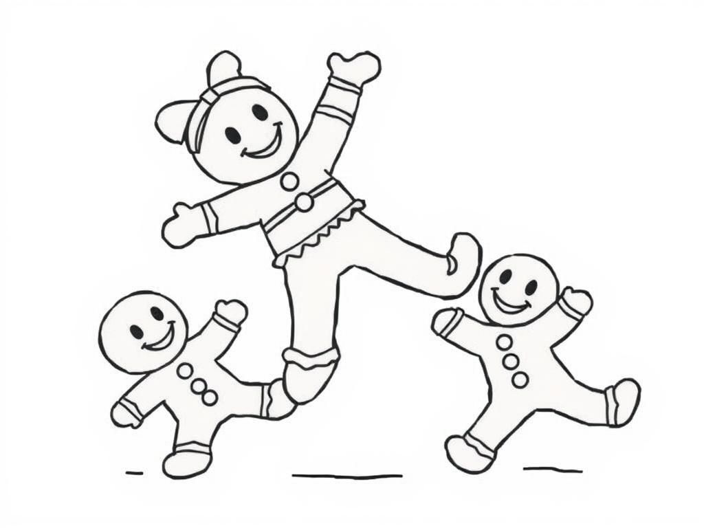 Gingerbread Men Dancing Coloring Page