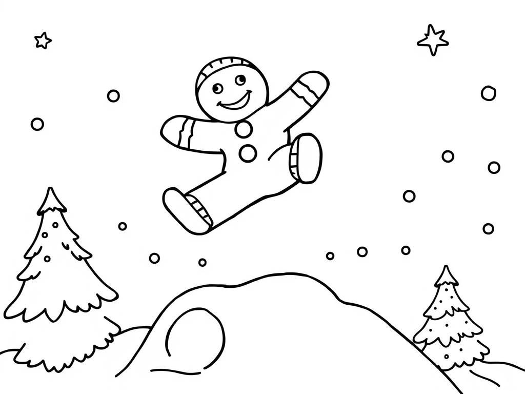 Holiday Winter Gingerbread Man Coloring Page