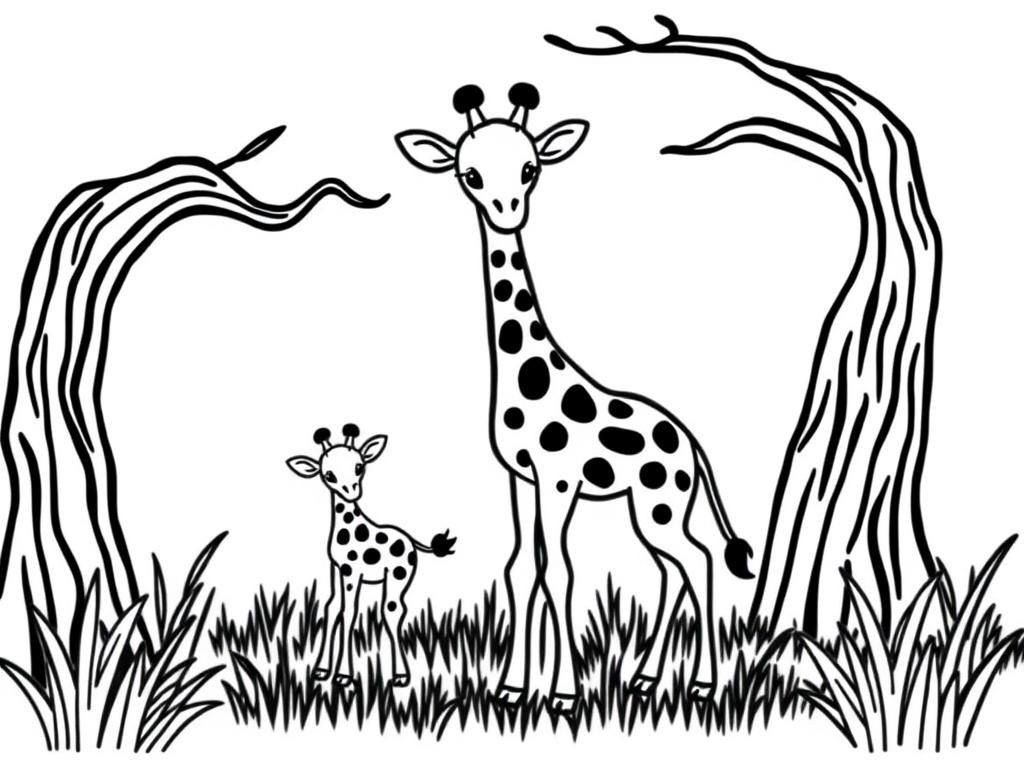 Giraffe Family Coloring Page