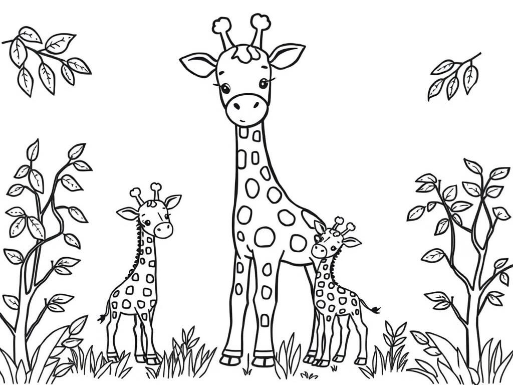 Giraffe Family Coloring Page