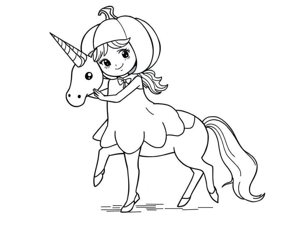 Girl Riding Unicorn Coloring Page