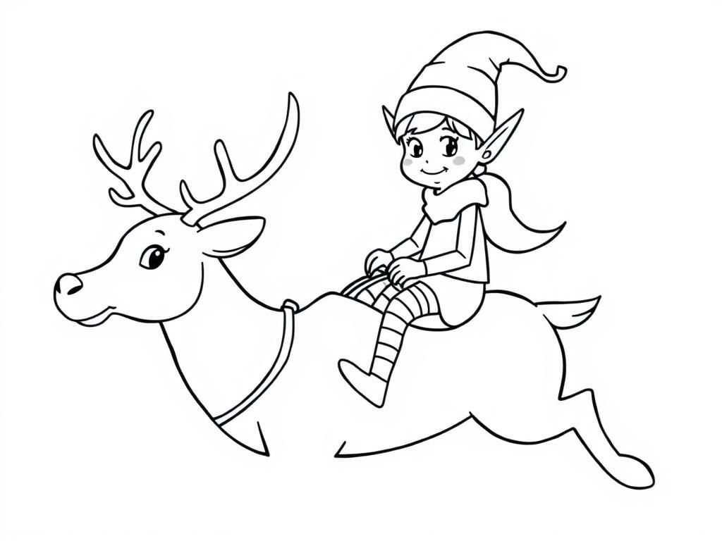 Elf Riding Reindeer Coloring Page