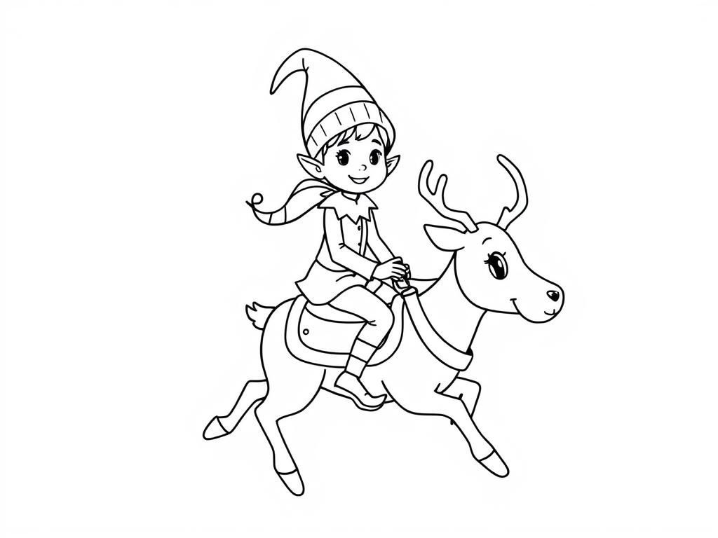 Elf Riding Reindeer Coloring Page