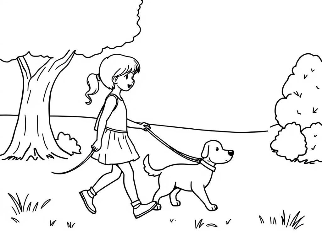 Girl and Dog Coloring Page