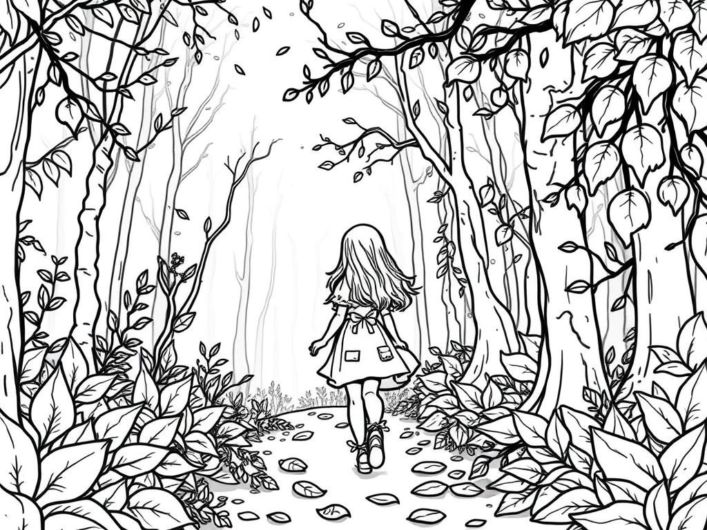 Preview of girl walking in magical forest nature leaves landscape moody fae