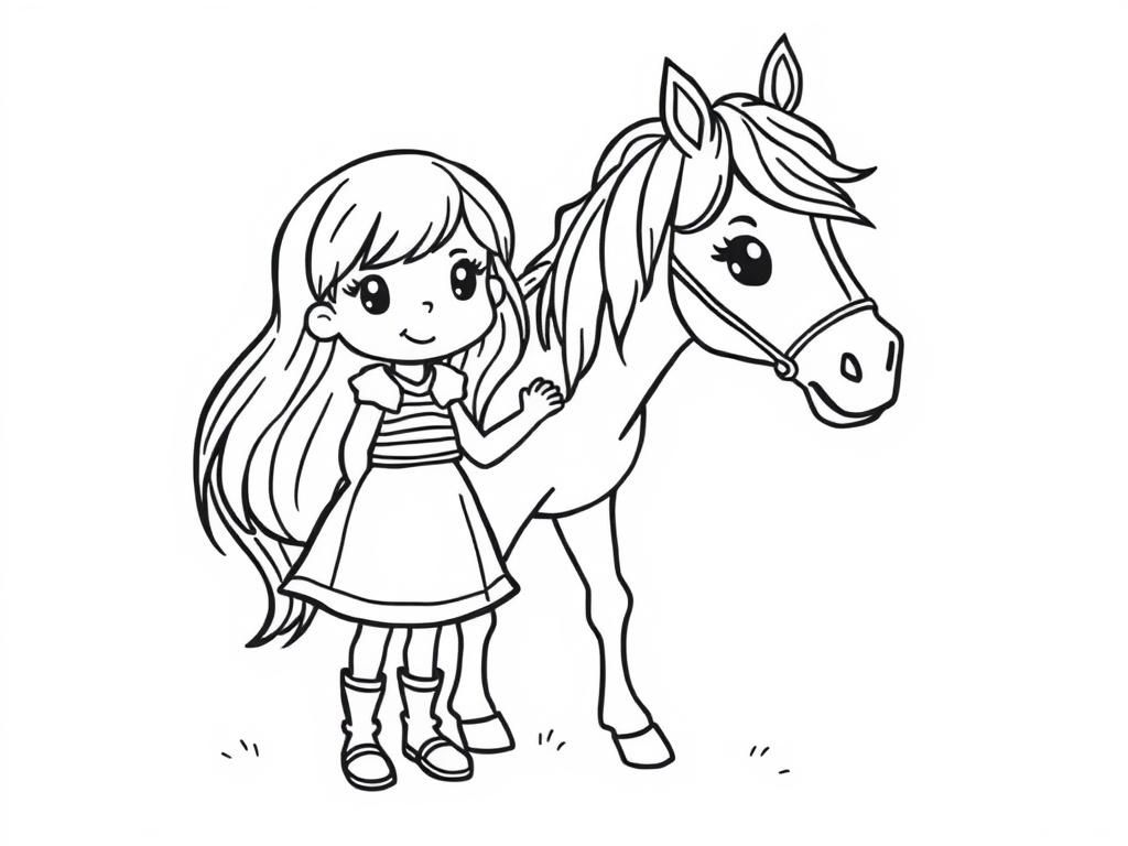 Kleurplaat van een meisje met een paard
