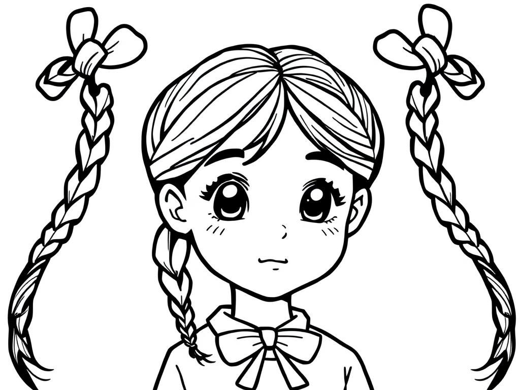 Cute Girl with Braids Coloring Page