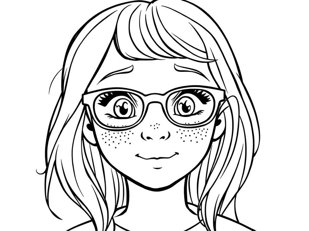 Girl with Glasses Coloring Page