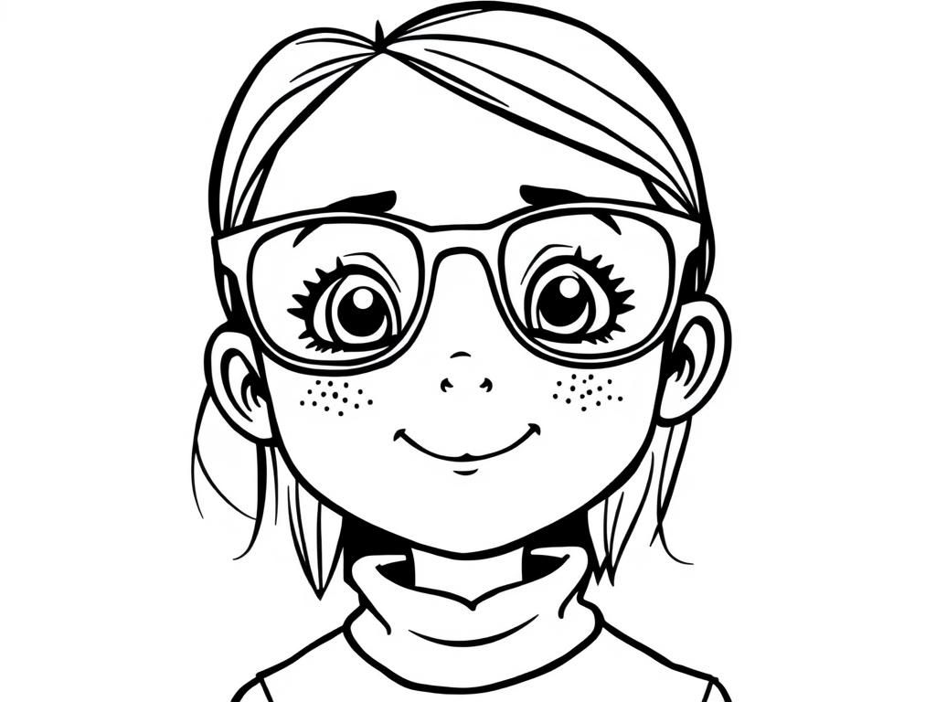 Girl with Glasses Coloring Page