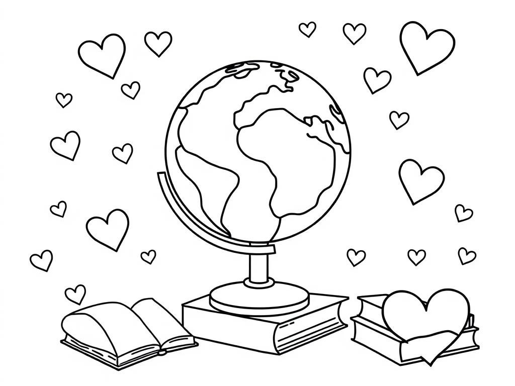 Globe with Hearts Coloring Page