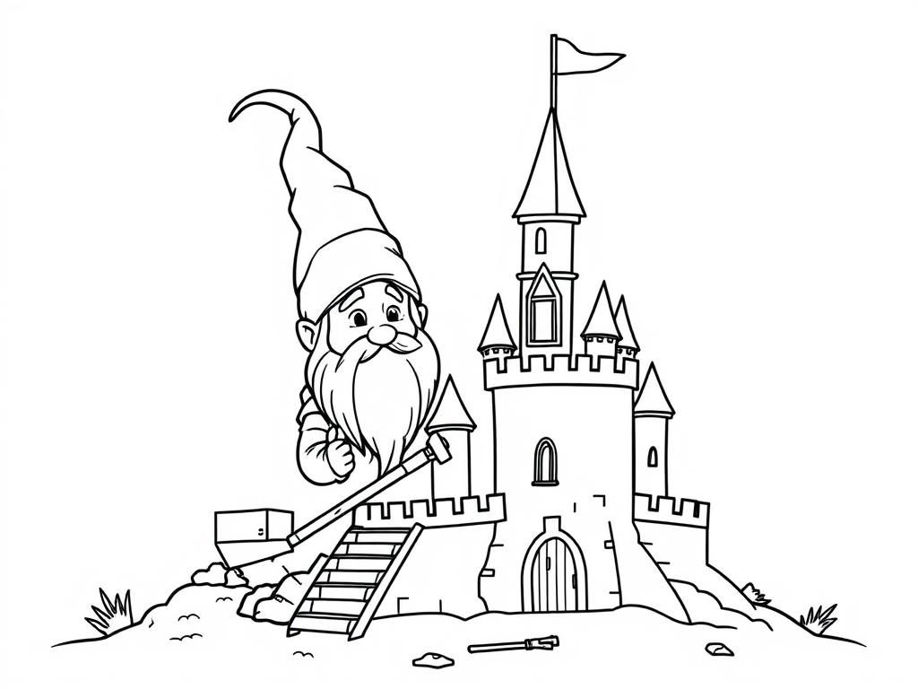 Gnome and Castle Coloring Page