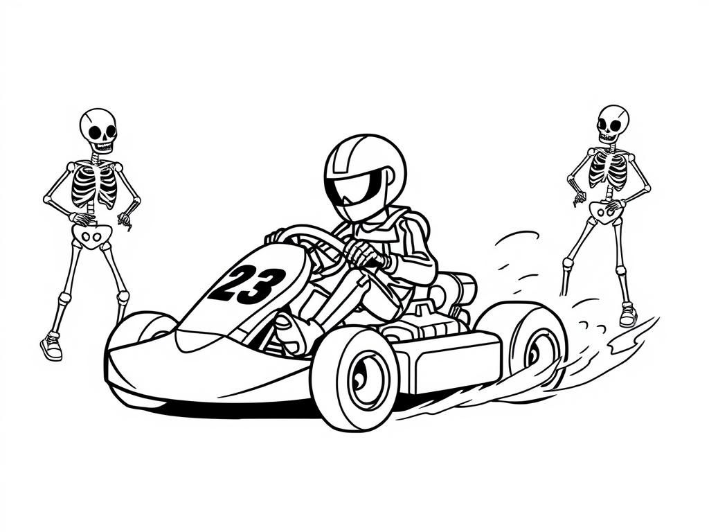 Go-Kart Racing with Skeletons Coloring Page