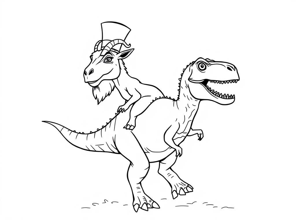 Goat on T-Rex Coloring Page: Unleash Creativity!