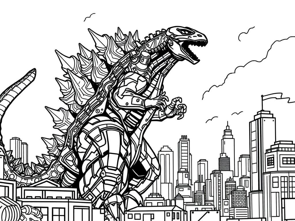 Robo Dinosaur City Destruction Coloring Page