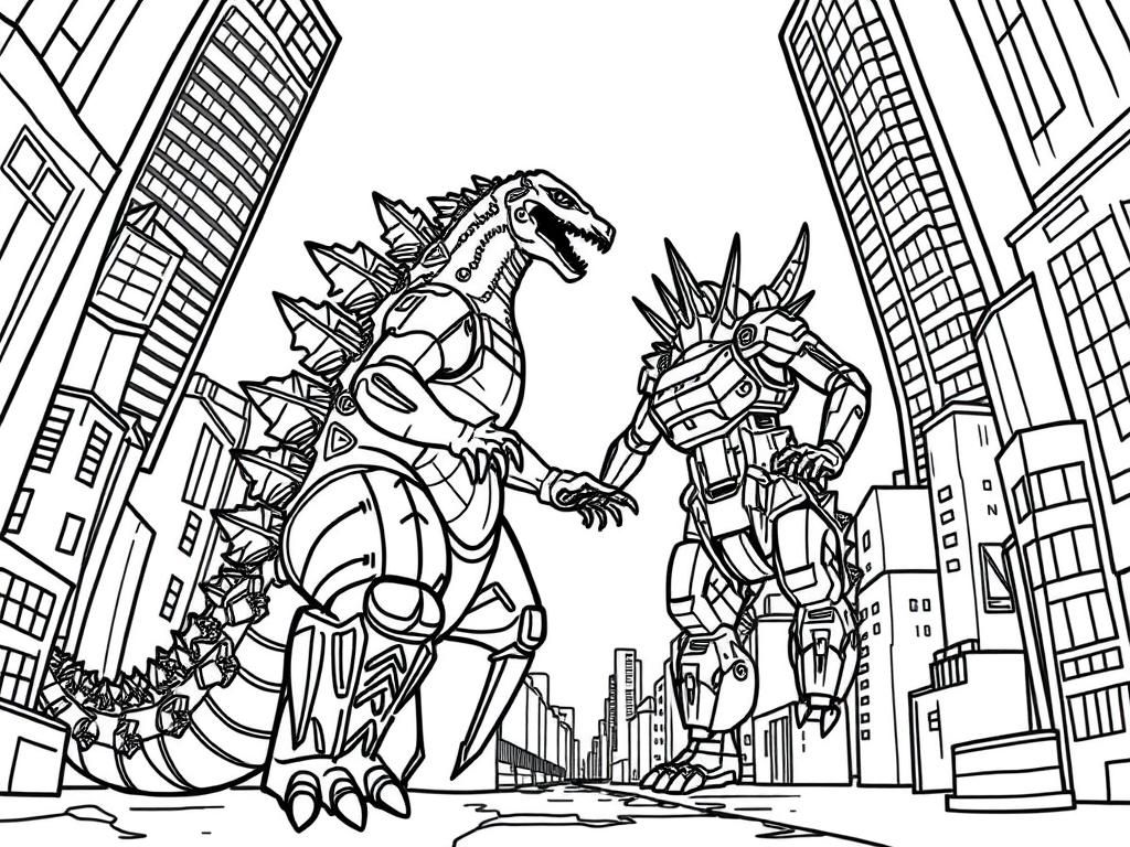 Monsters Godzilla Vs Mechagodzilla Coloring Page
