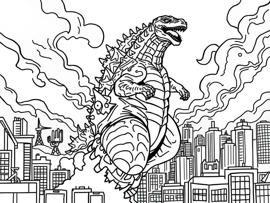 Godzilla Destroying City Coloring Page