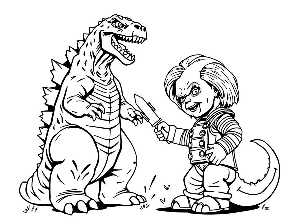 Chucky and Dinosaur Coloring Page