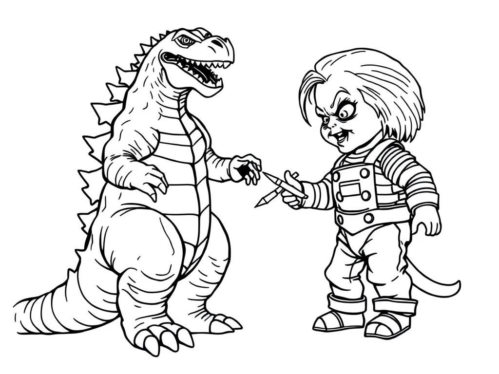 Godzilla and Chucky Coloring Page: A Monster Mashup