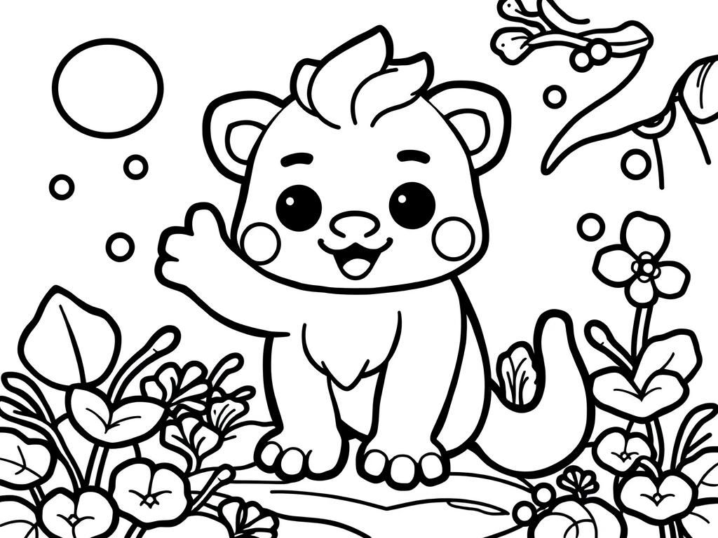 Lion Cub Garden Coloring Page