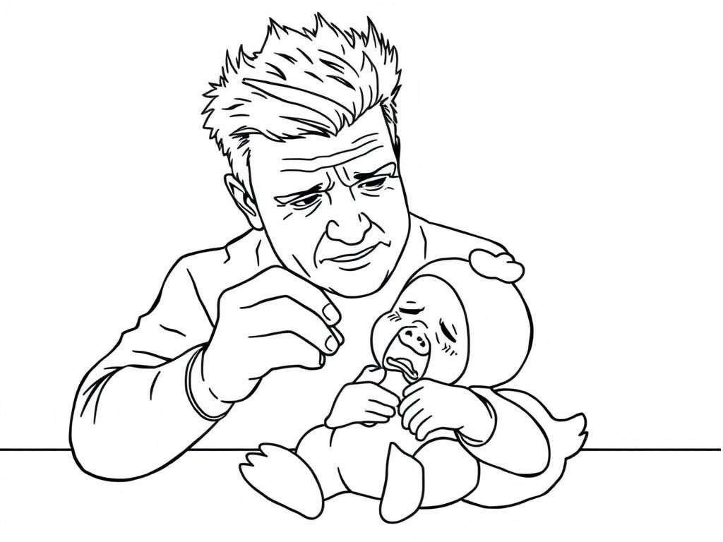 Gordon Ramsay feeding a crying baby wearing a duck custome