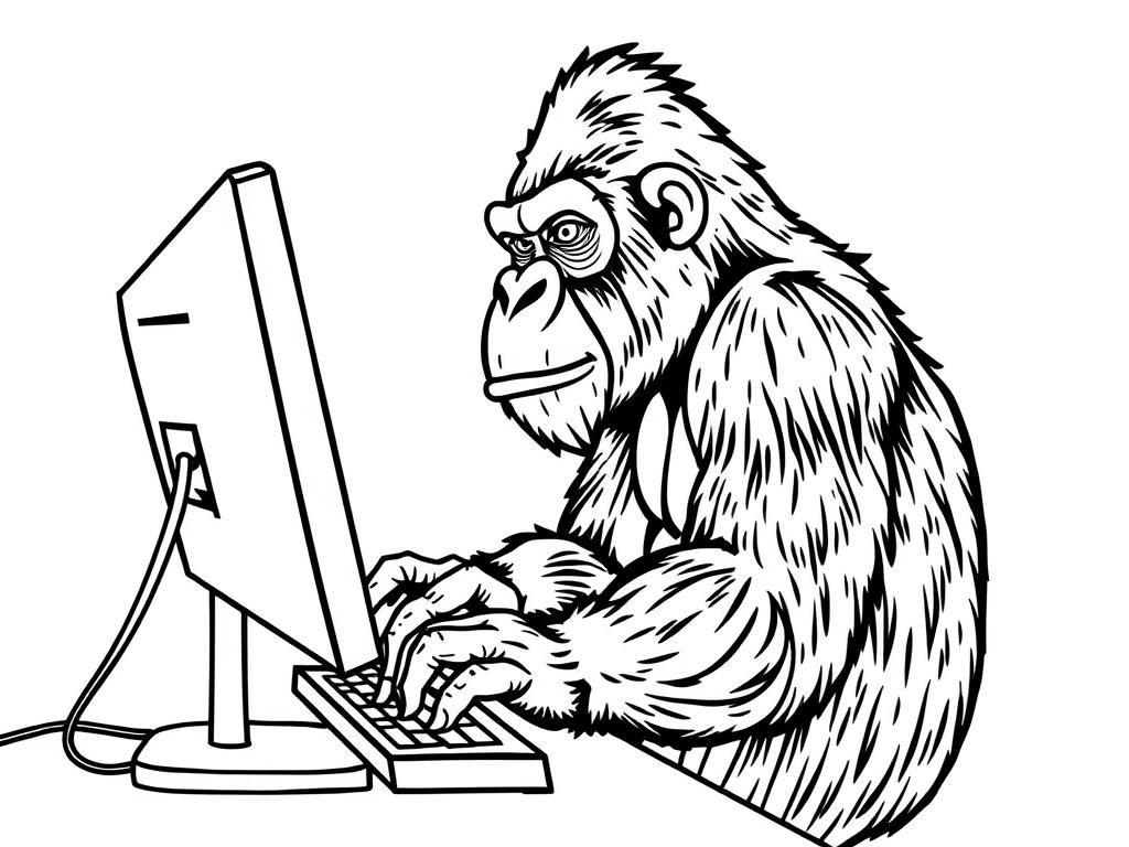 Preview of Gorilla working at a Computer