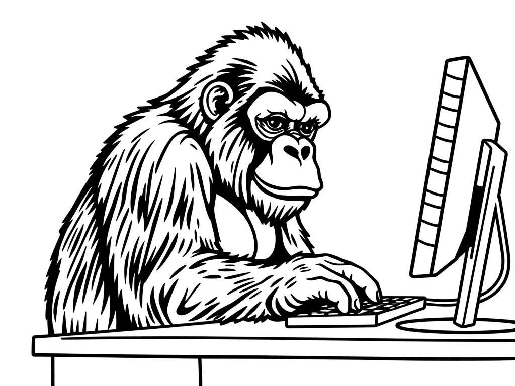 Preview of Gorilla working at a Computer