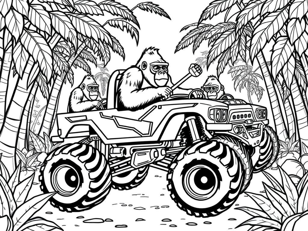Gorillas in Monster Truck Coloring Page