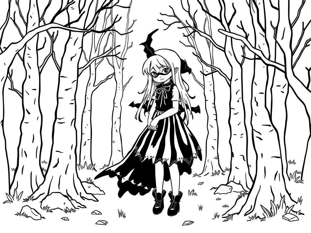 goth girl in a spooky forest