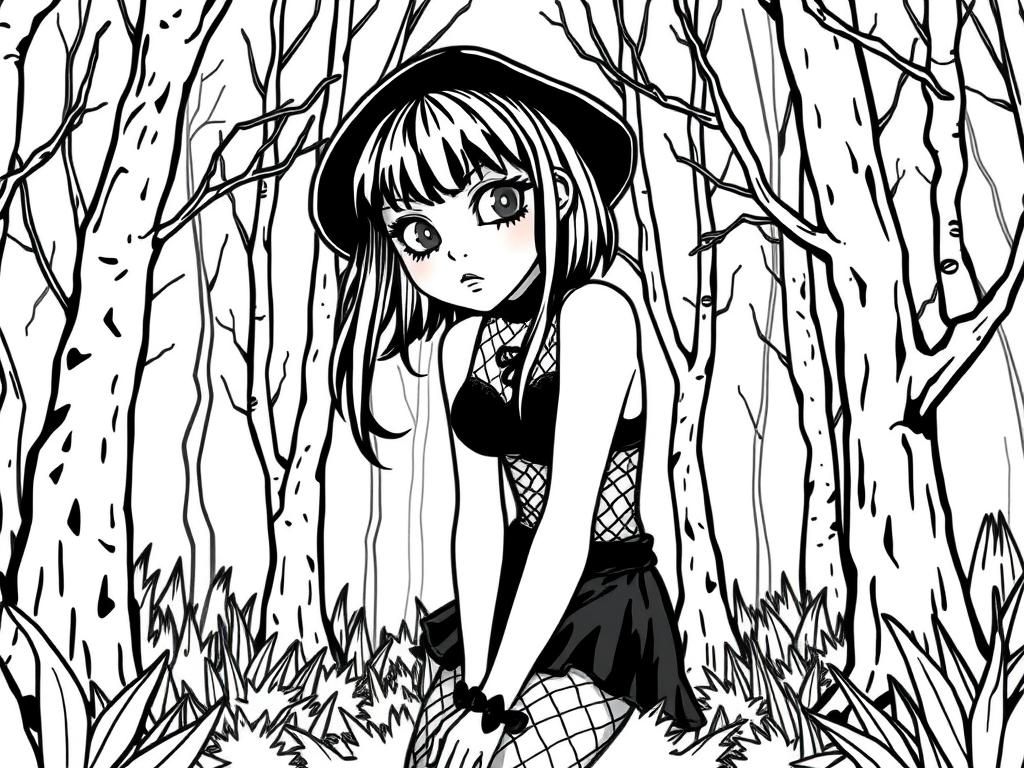 Preview of goth girl wearing fishnets in the scary forest
