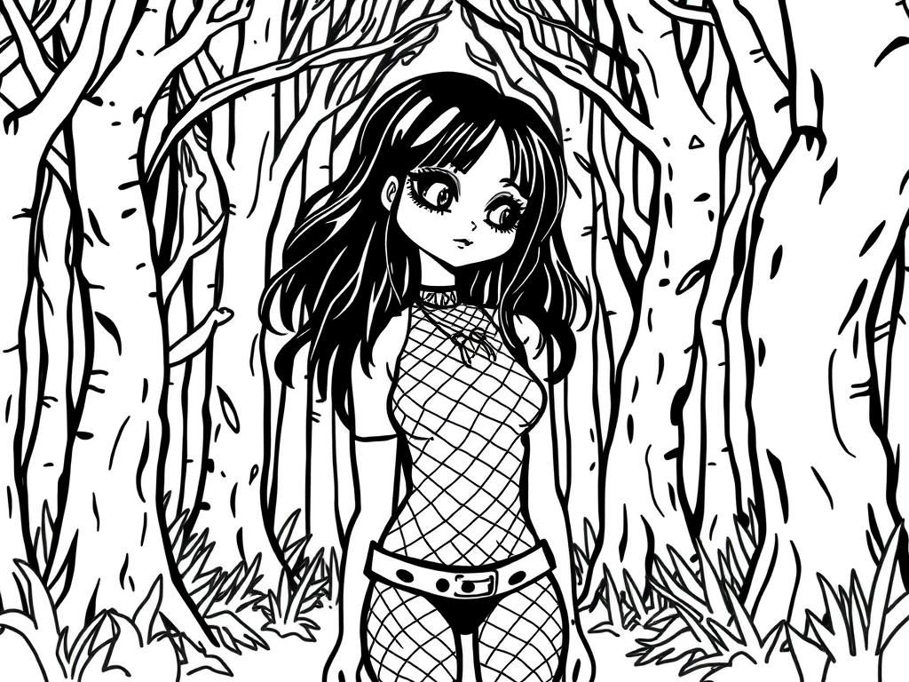 Preview of goth girl wearing fishnets in the scary forest