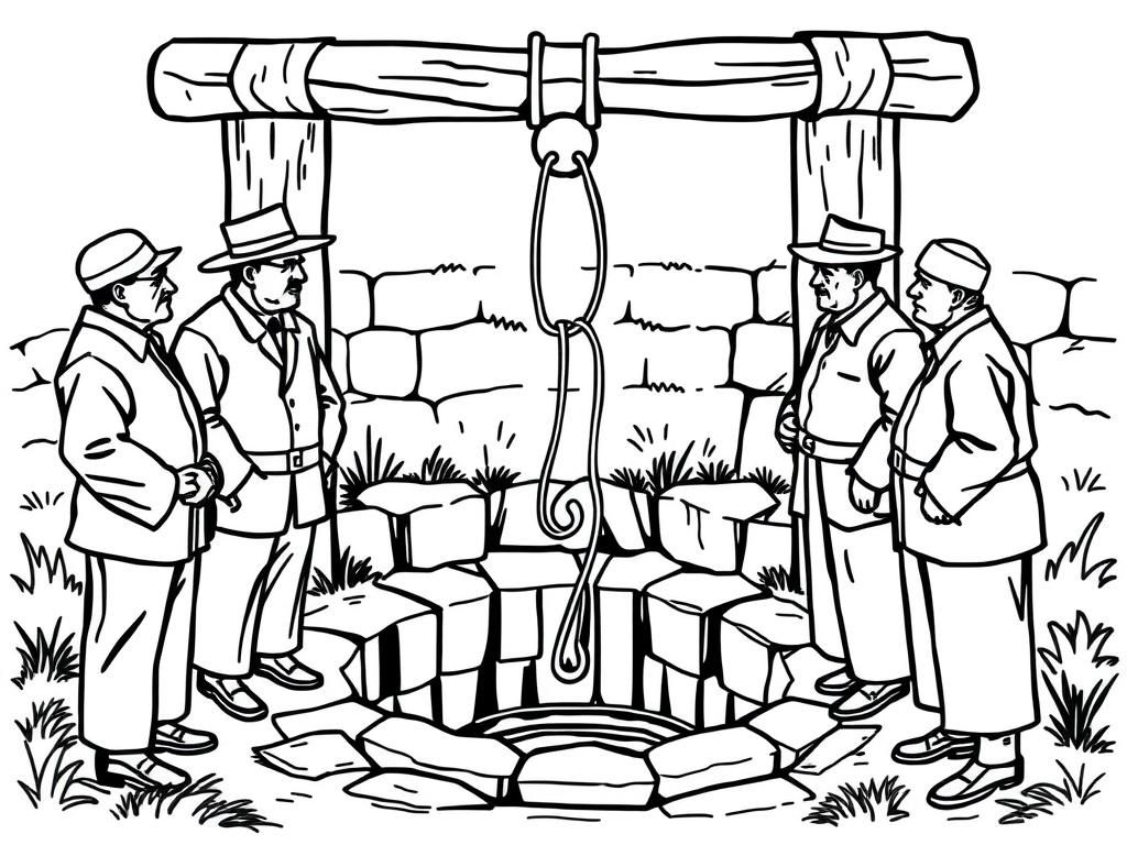 Preview of government officials standing around and looking down a deep old-style water well