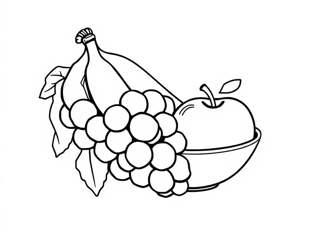 Preview of grapes, 3 bananas in a bunch, and apple inside a frui bowl