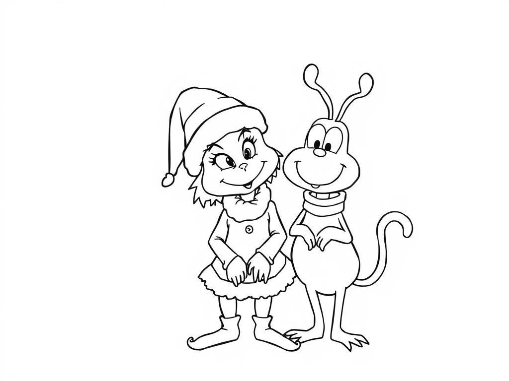 Elf Girl and Ant Friends Christmas Coloring Page
