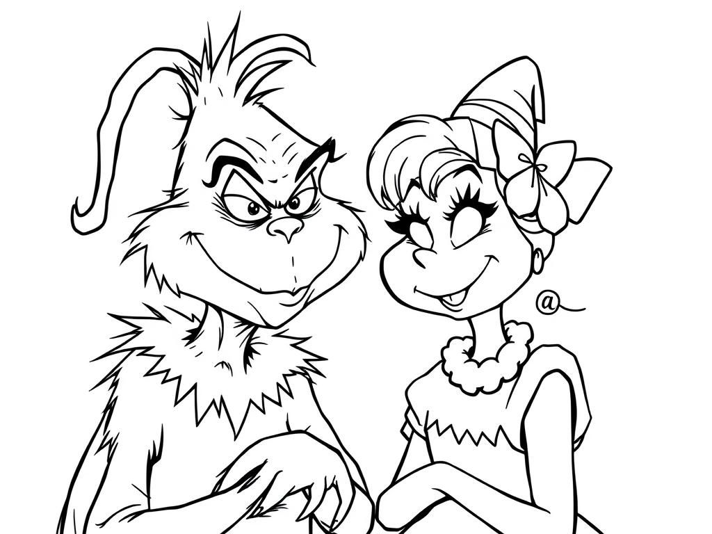 Kleurplaat van Grinch en Cindy Lou Who