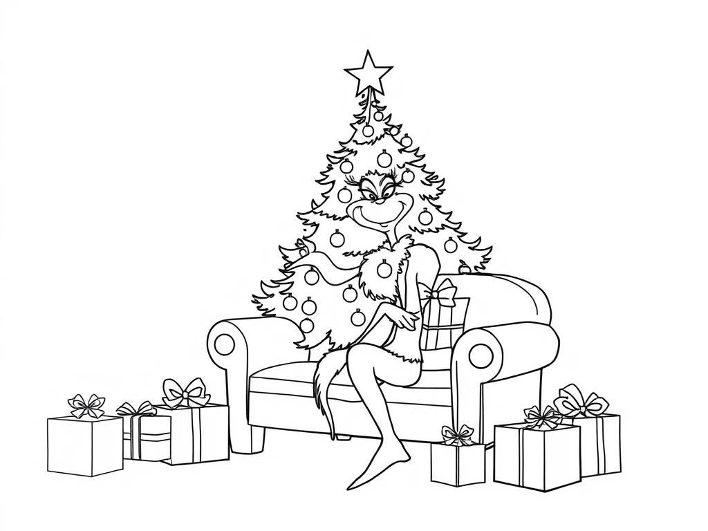 grinch chrismas tree sofa presents