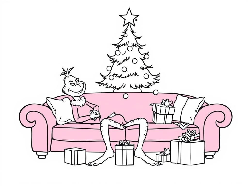 grinch chrismas tree sofa presents