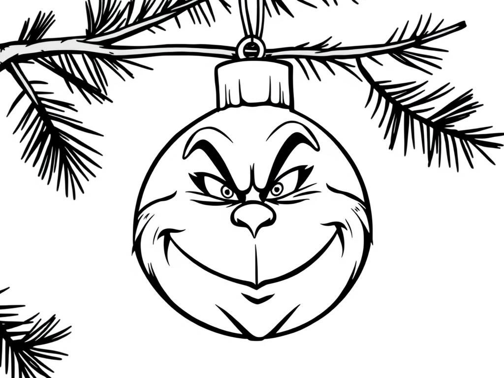Kleurplaat van een kerstornament van de Grinch