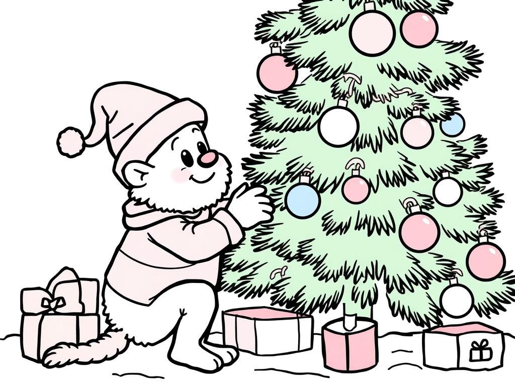 Bear Decorates Christmas Tree Coloring Page