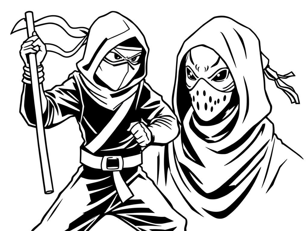 Preview of grown up ninja against humanoid with mask