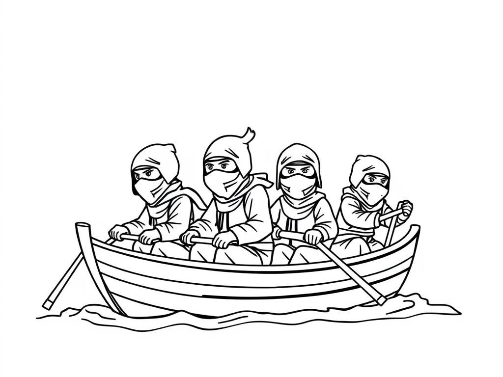 grown up ninjas in a boat