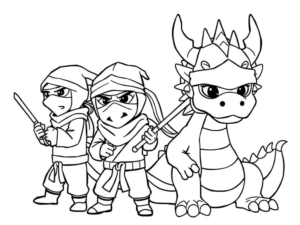 grown up ninjas next to a dragon