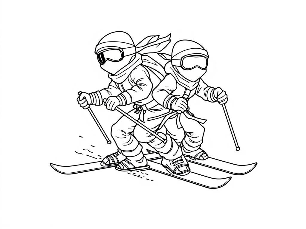 Preview of grown up ninjas skiing with two skis