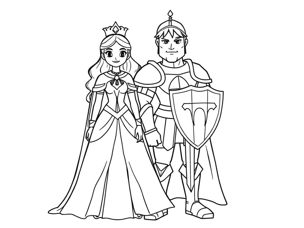 Princess and Knight Coloring Page - Free Printable Coloring Page