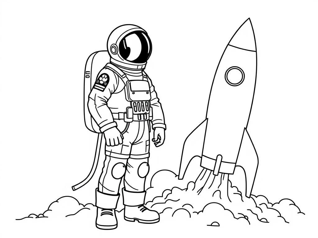 Preview of grown up tall cosmonaut with rocket