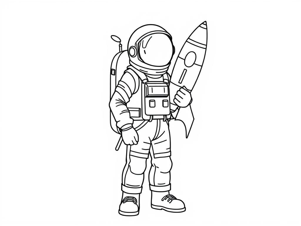 Preview of grown up tall cosmonaut with rocket