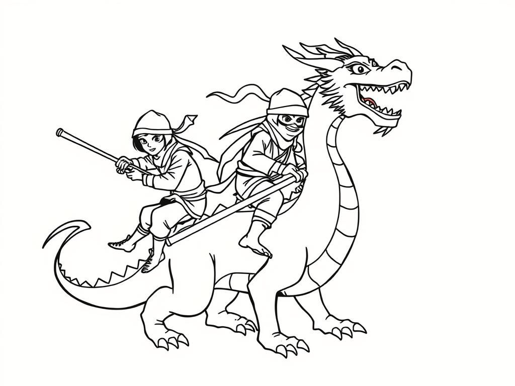 grownup ninjas on a dragon