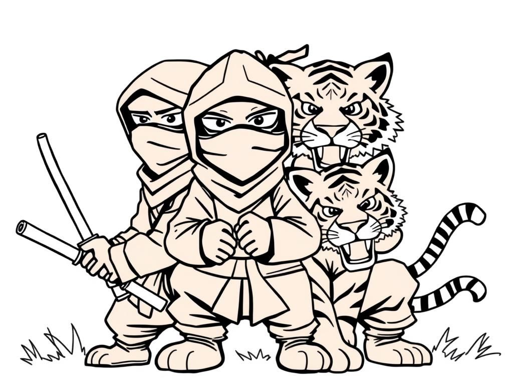 grownup ninjas with tigers