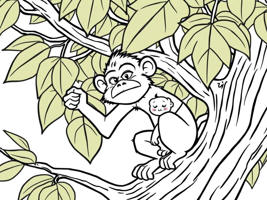 grumpy monkey on a tree with his friend morgan - Free Printable Coloring Page